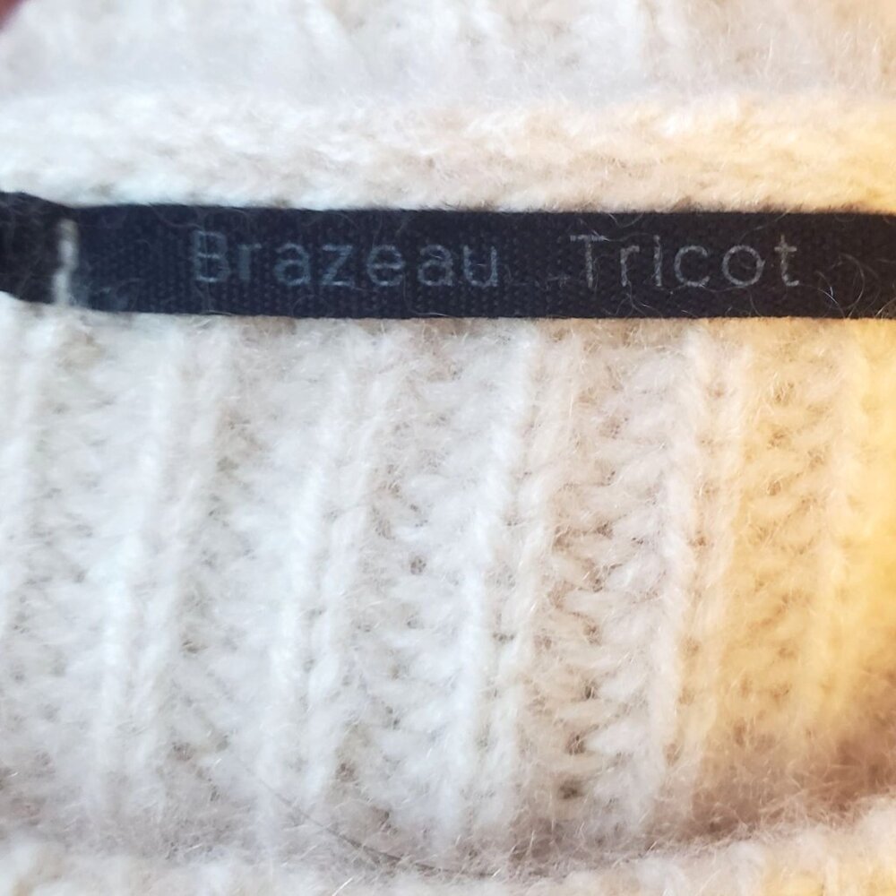 Brazeau Tricot 100% Cashmere Boxy Pullover Sweater Ivory Malibu L XL - Picture 3 of 12